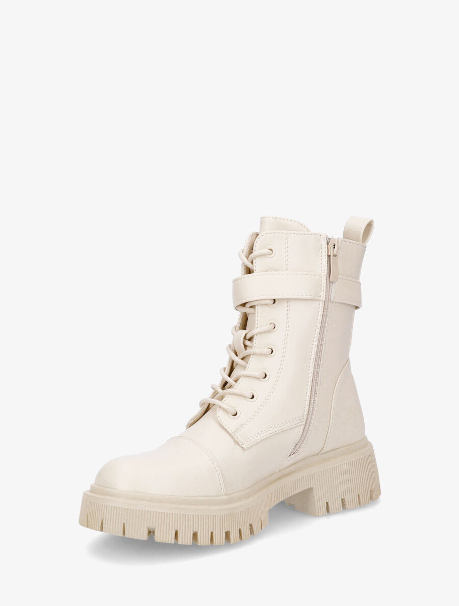 Bottines montantes à semelle et talon striés - Crème - 3