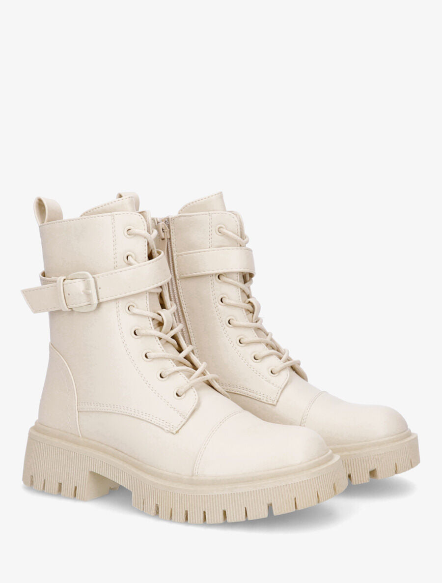 Bottines montantes à semelle et talon striés - Crème - 4