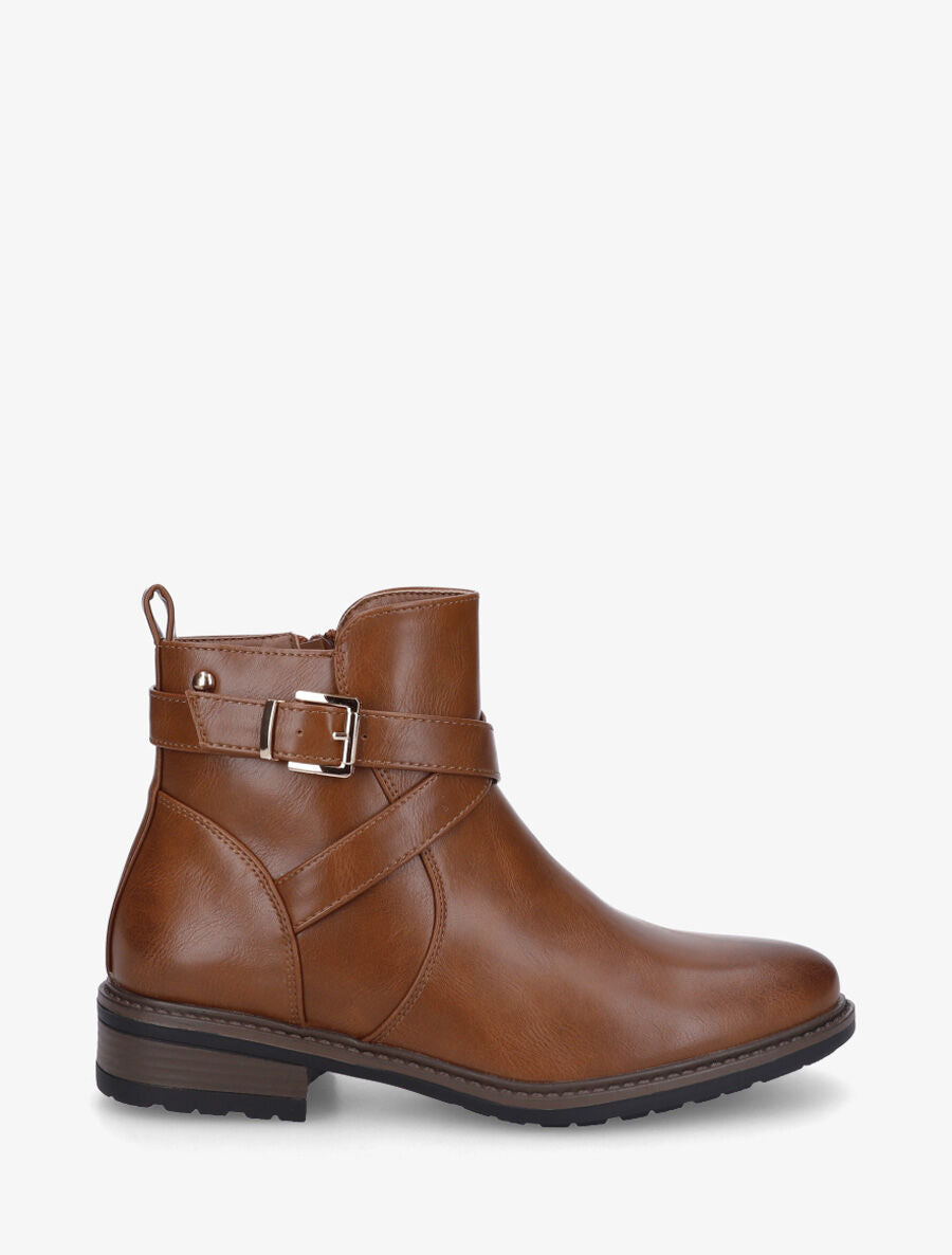 Bottines unies en simili - Camel - 1