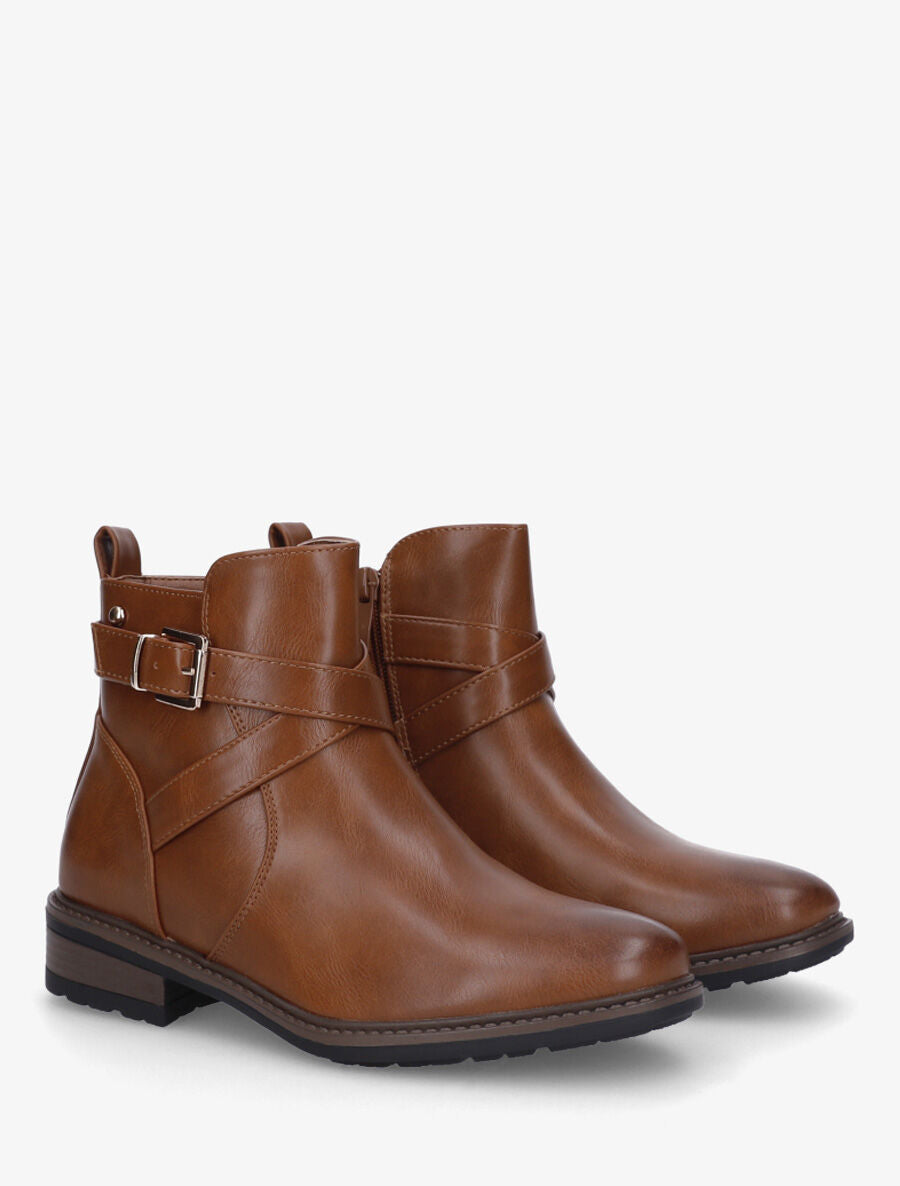 Bottines unies en simili - Camel - 4