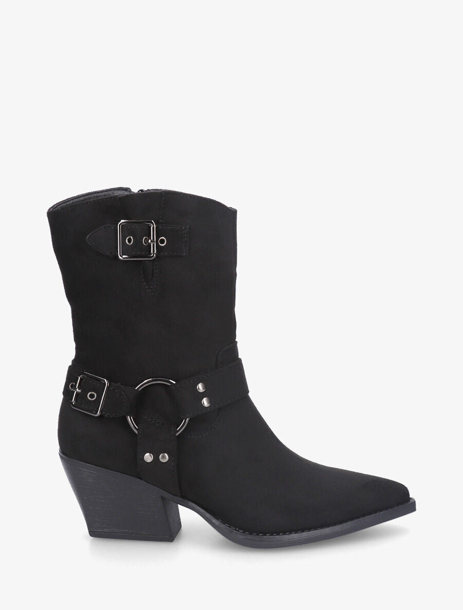 Bottines en suédine style santiags - Noir - 5