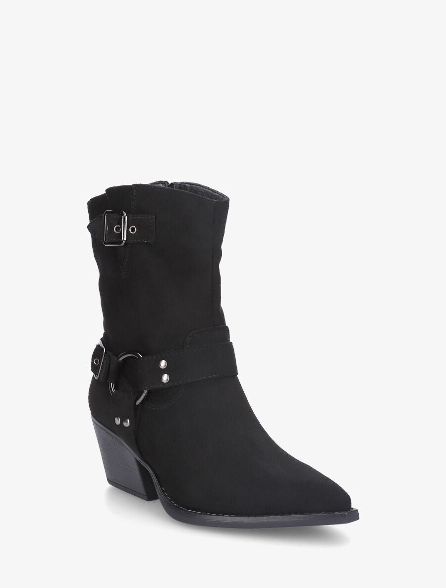 Bottines en suédine style santiags - Noir - 2
