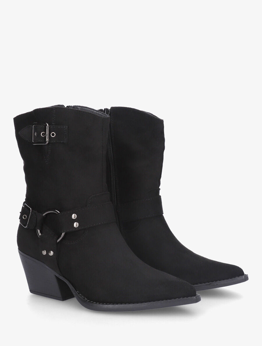 Bottines en suédine style santiags - Noir - 4