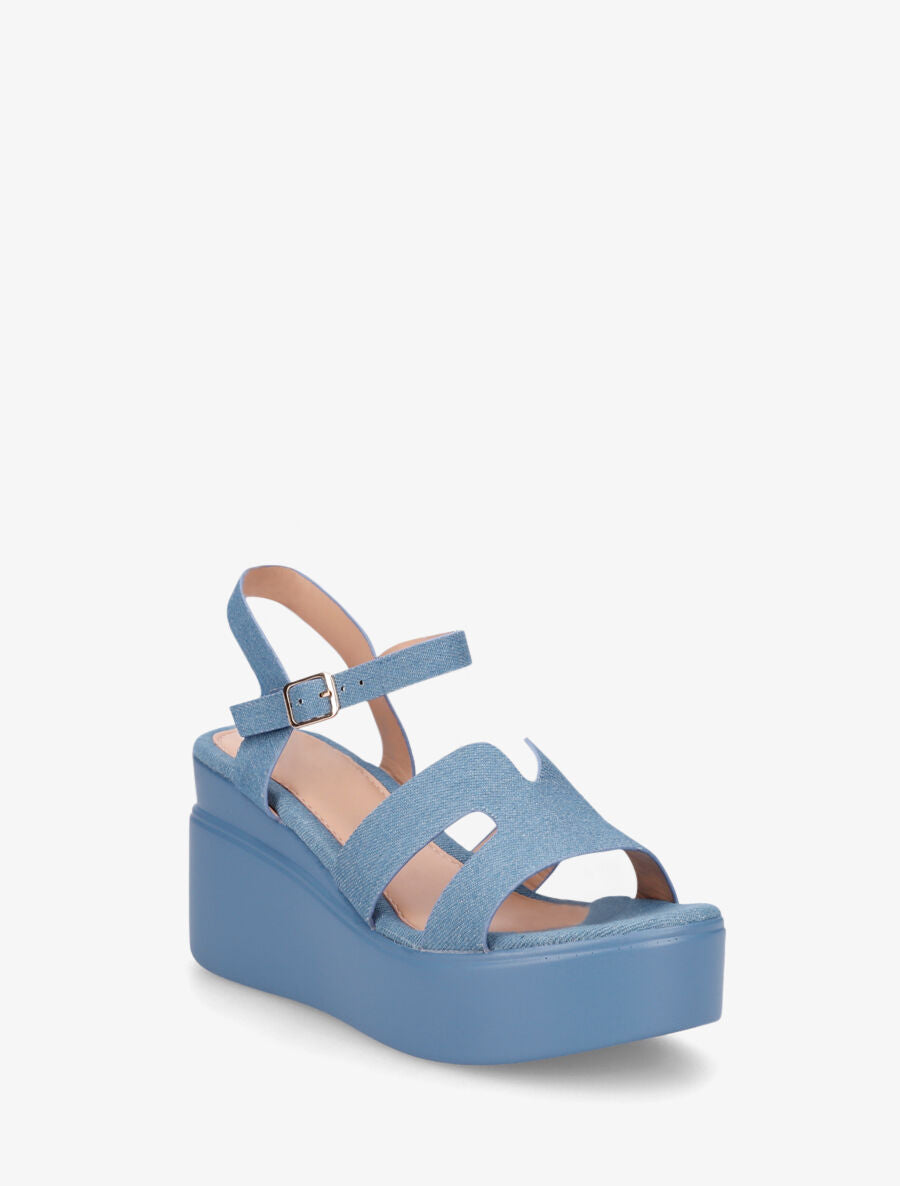 Sandales compensées à ganses stylisées - Bleu - 2