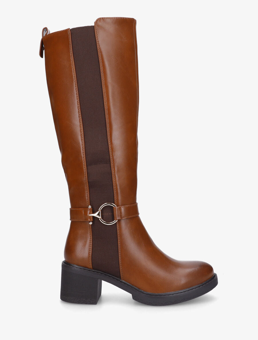 Bottes élastiquées à talon striés - Camel - 1