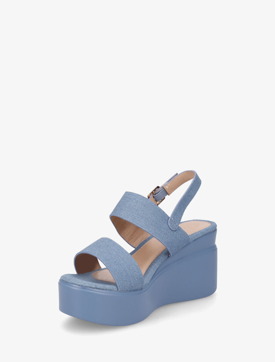 Sandales compensées classiques en simili - Bleu - 3