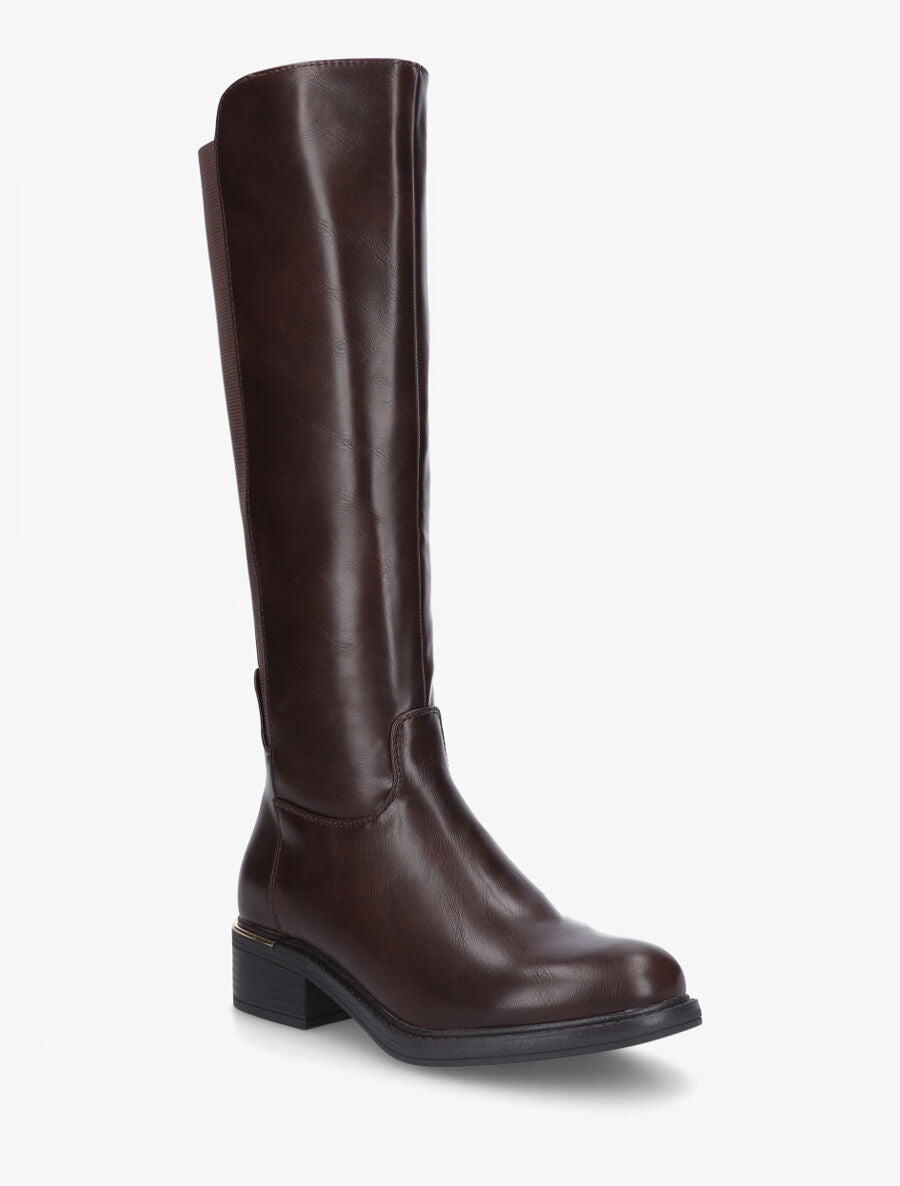 Bottes élastiquées en simili à empiècement métal - Marron - 2