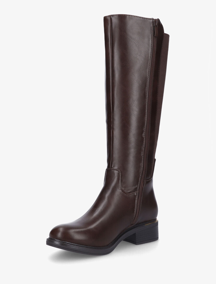 Bottes élastiquées en simili à empiècement métal - Marron - 3