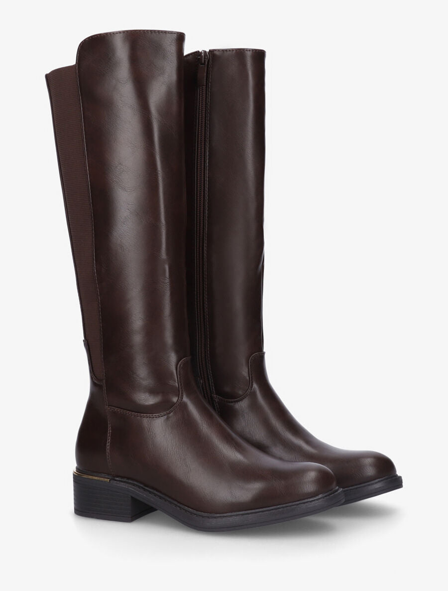 Bottes élastiquées en simili à empiècement métal - Marron - 4