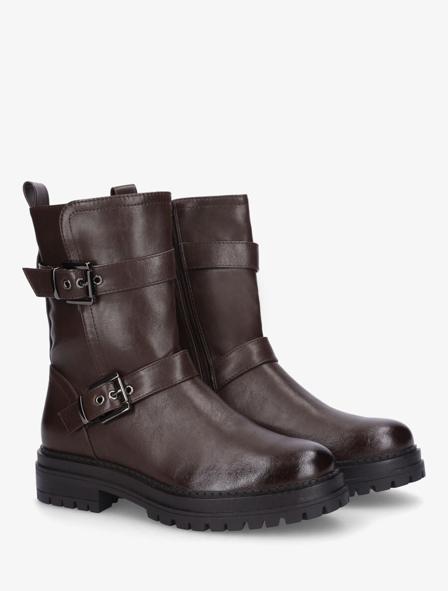 Bottines en simili à semelle crantés - Marron - 4