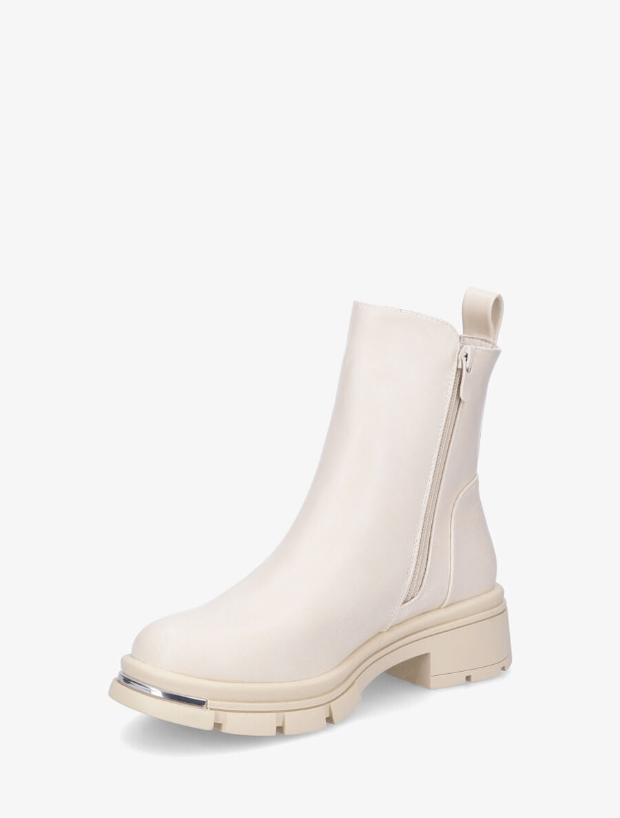 Bottines en simili à détail métallique - Beige - 3