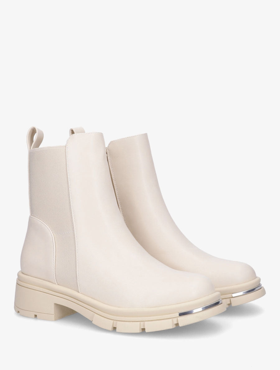 Bottines en simili à détail métallique - Beige - 4