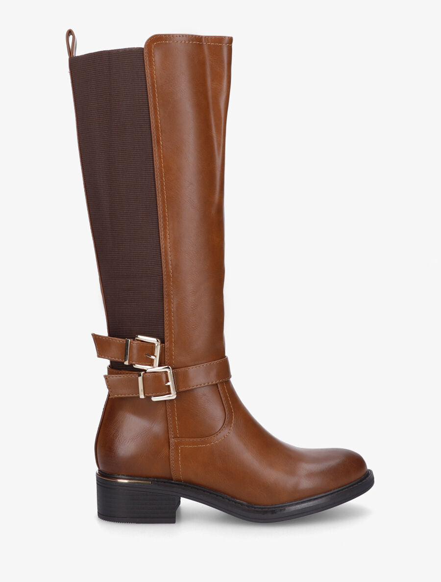 Bottes élastiquées à double sangles et empiècement métal - Camel - 5