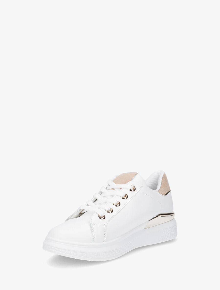 Sneakers à semelle texturée et empiècement métallique - Beige - 3