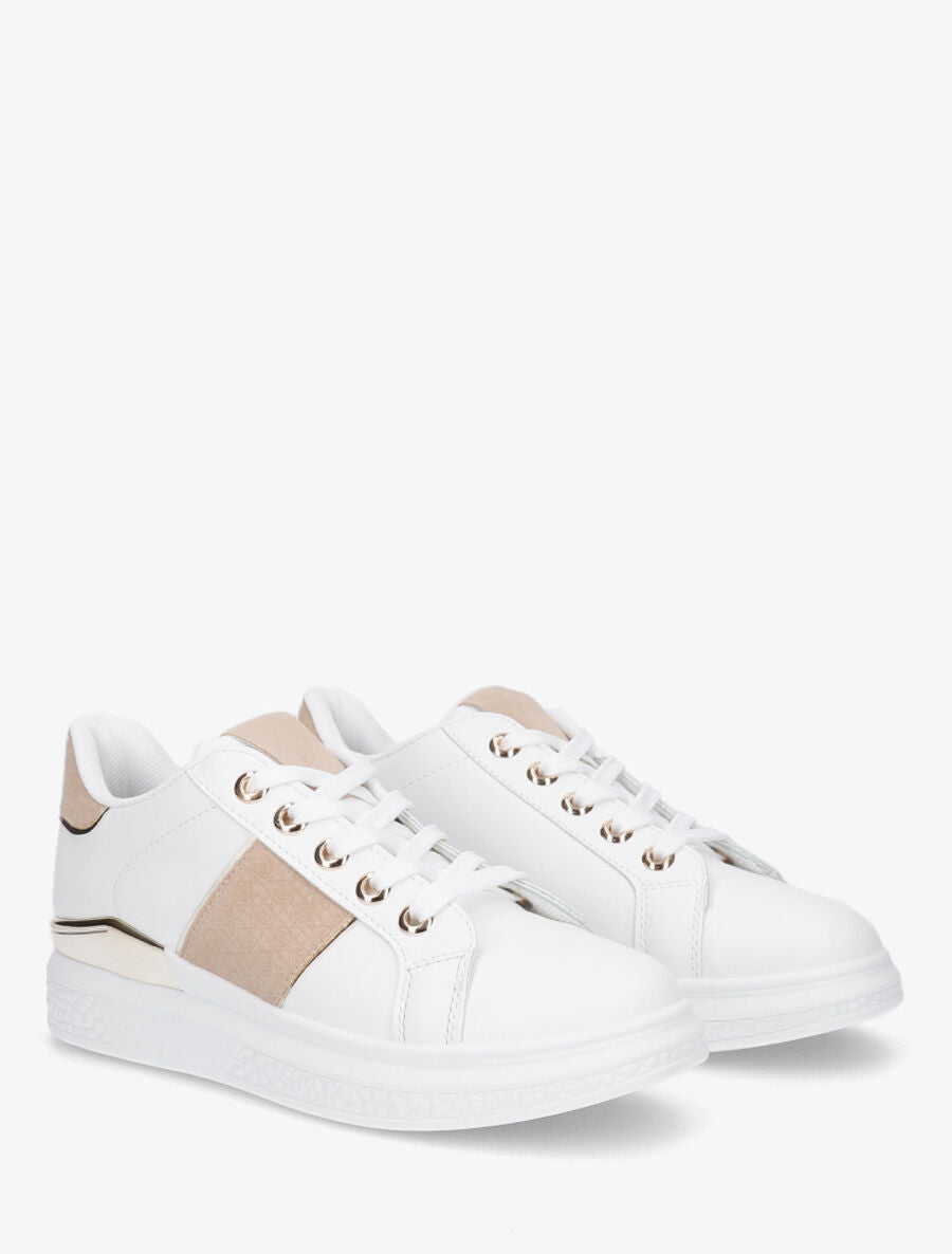 Sneakers à semelle texturée et empiècement métallique - Beige - 4