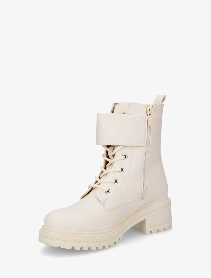 Bottines en simili style rangers à lanière strassée - Beige - 3