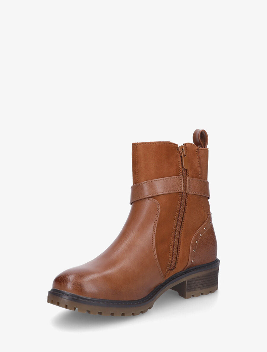 Bottines bi-matière à contrefort effet python - Camel - 3