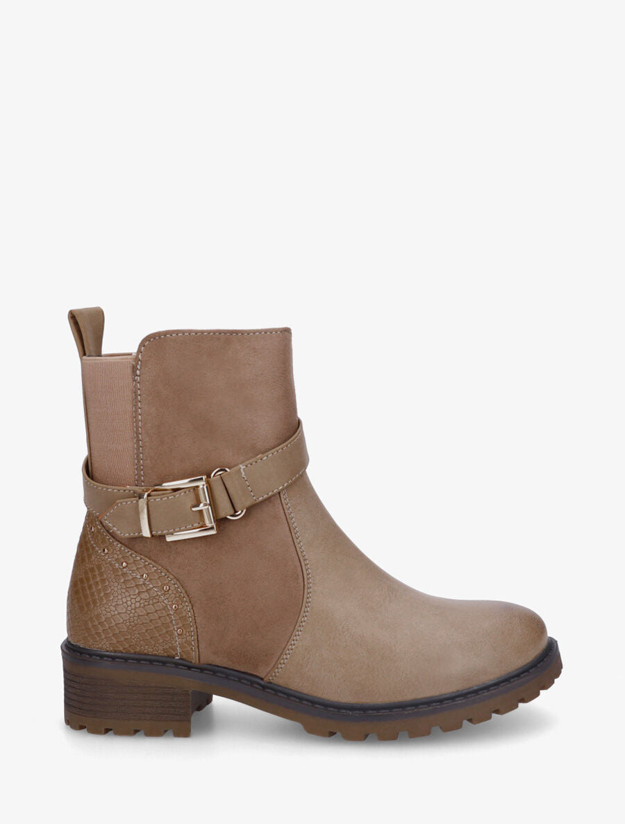 Bottines bi-matière à contrefort effet python - Taupe - 1