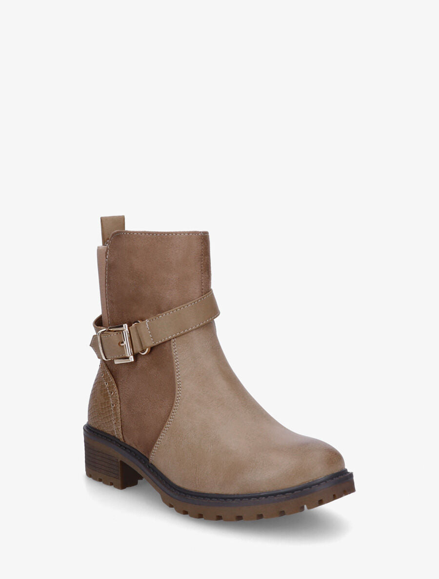 Bottines bi-matière à contrefort effet python - Taupe - 2