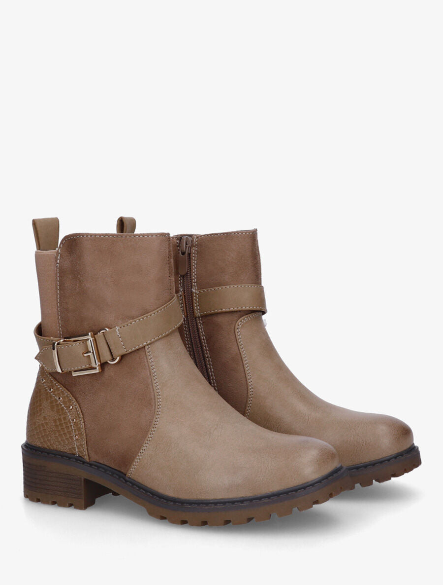 Bottines bi-matière à contrefort effet python - Taupe - 4