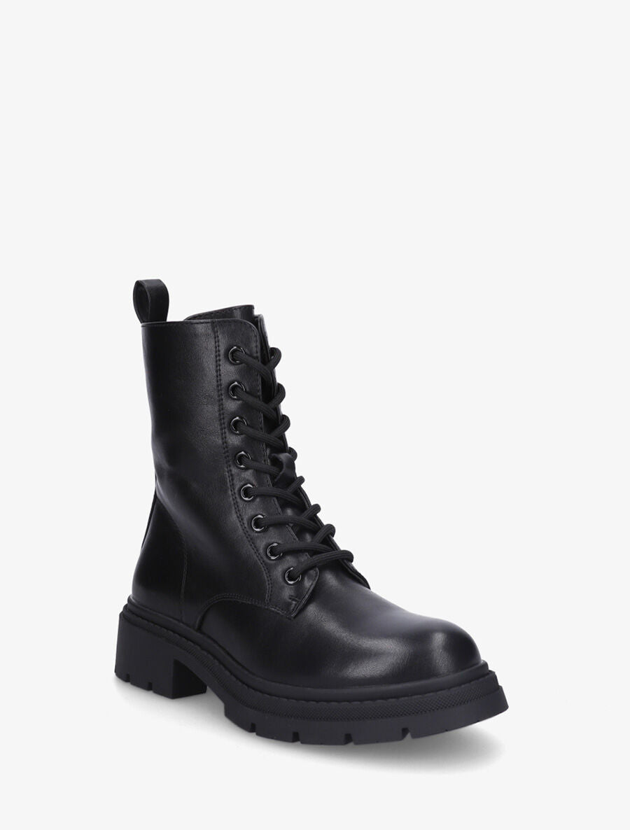 Bottines montantes à lacets en simili - Noir - 2