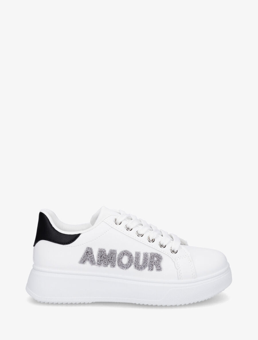 Sneakers en simili à flocage amour et coeur pailleté - Noir - 1