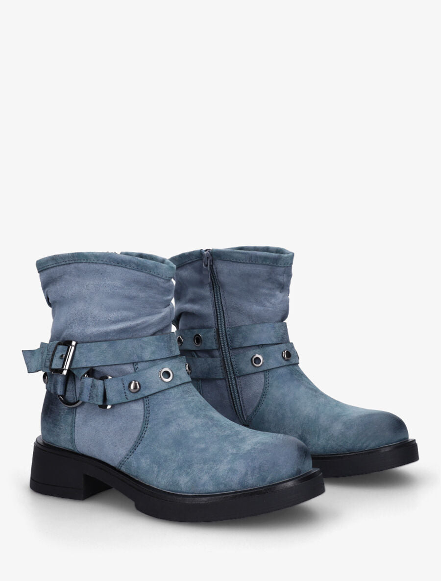 Bottines en simili effet plissé - Bleu - 4