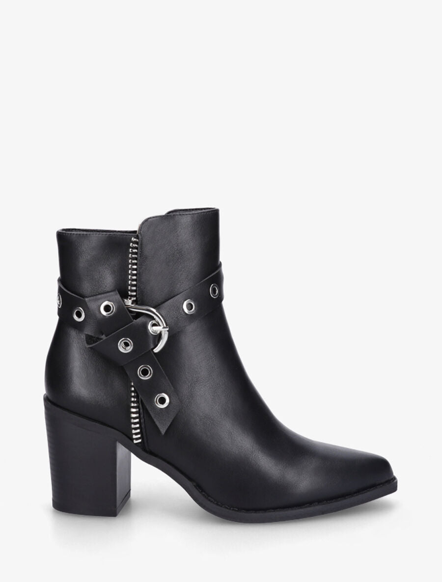 Bottines en simili à talon - Noir - 1