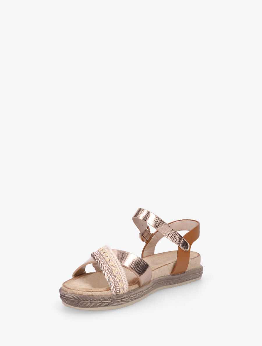 Nu-pieds en simili à brides croisées - Doré rose - 3