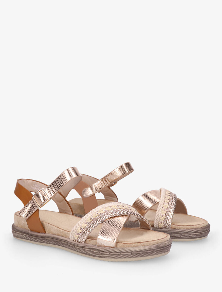 Nu-pieds en simili à brides croisées - Doré rose - 4