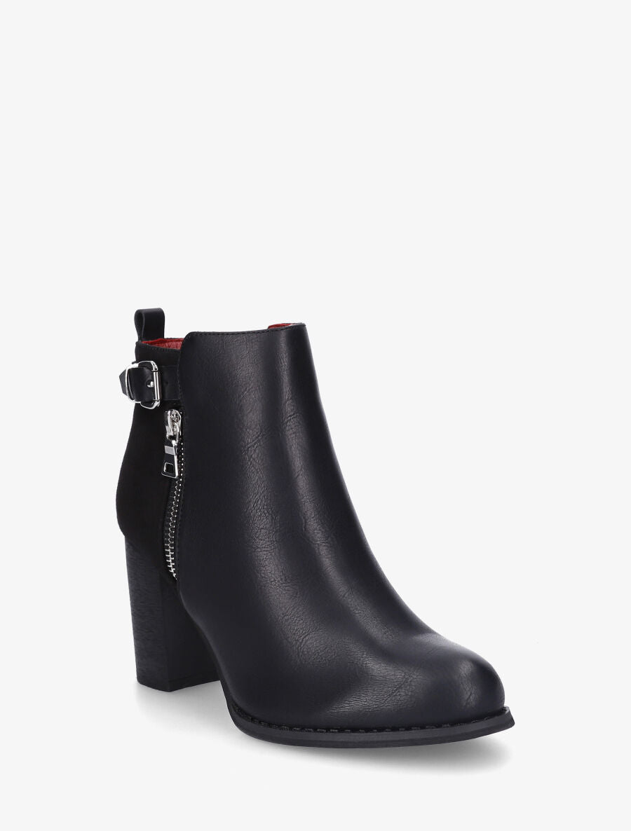 Bottines en simili et suédine à zip décoratif - Noir - 2