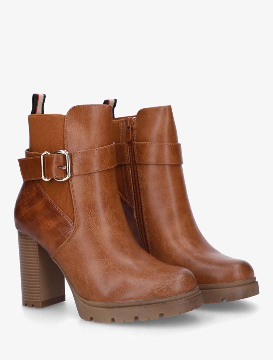 Bottines unies élastiquées à talon haut - Camel - 4