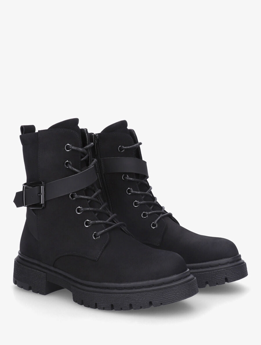 Bottines en suédine à lacets - Noir - 4