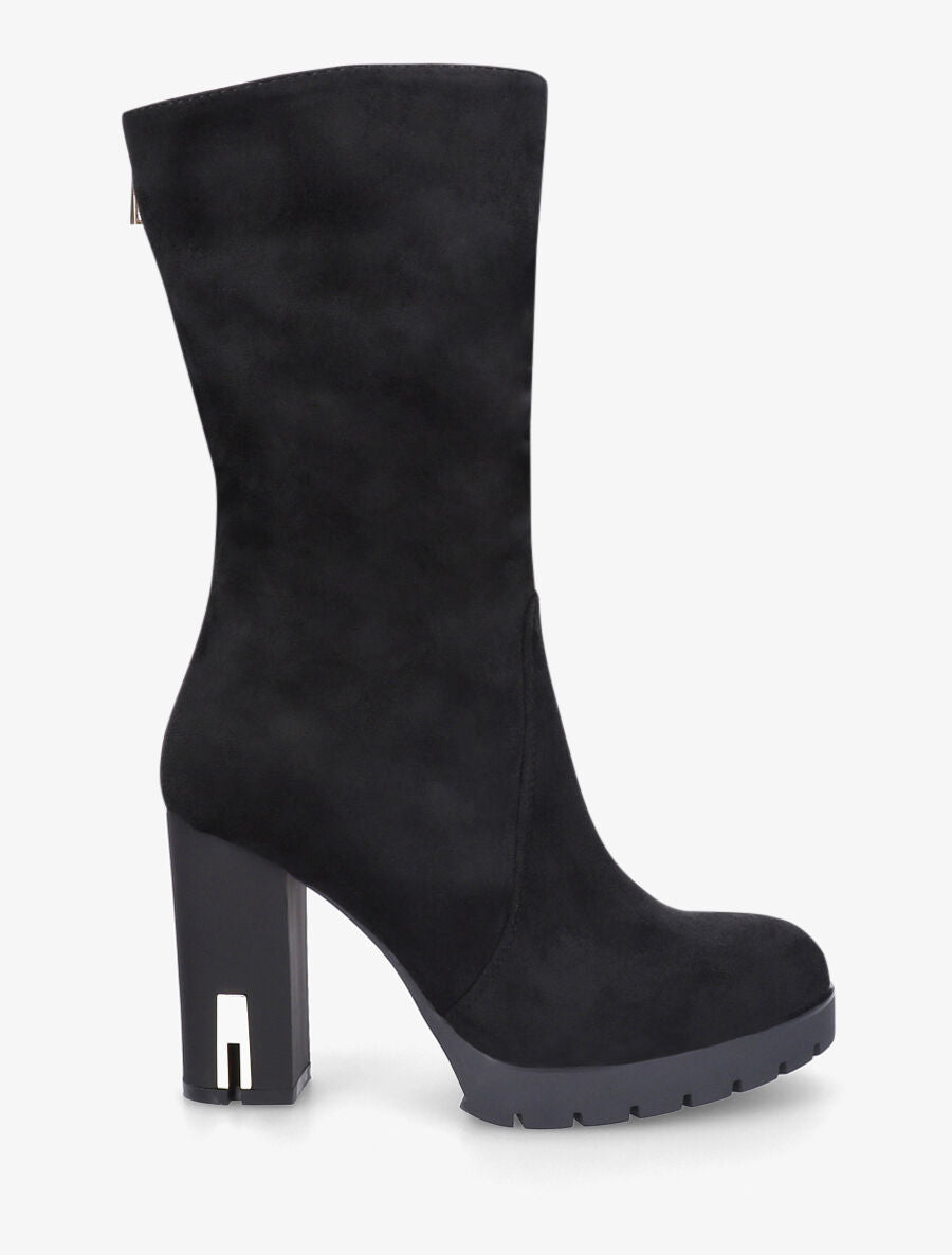 Bottines en suédine à empiècement métal au talon - Noir - 5