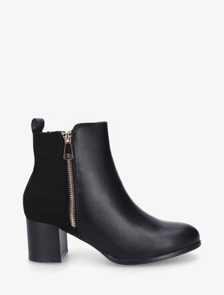 Bottines en simili et suédine à zip décoratif - Noir - 5