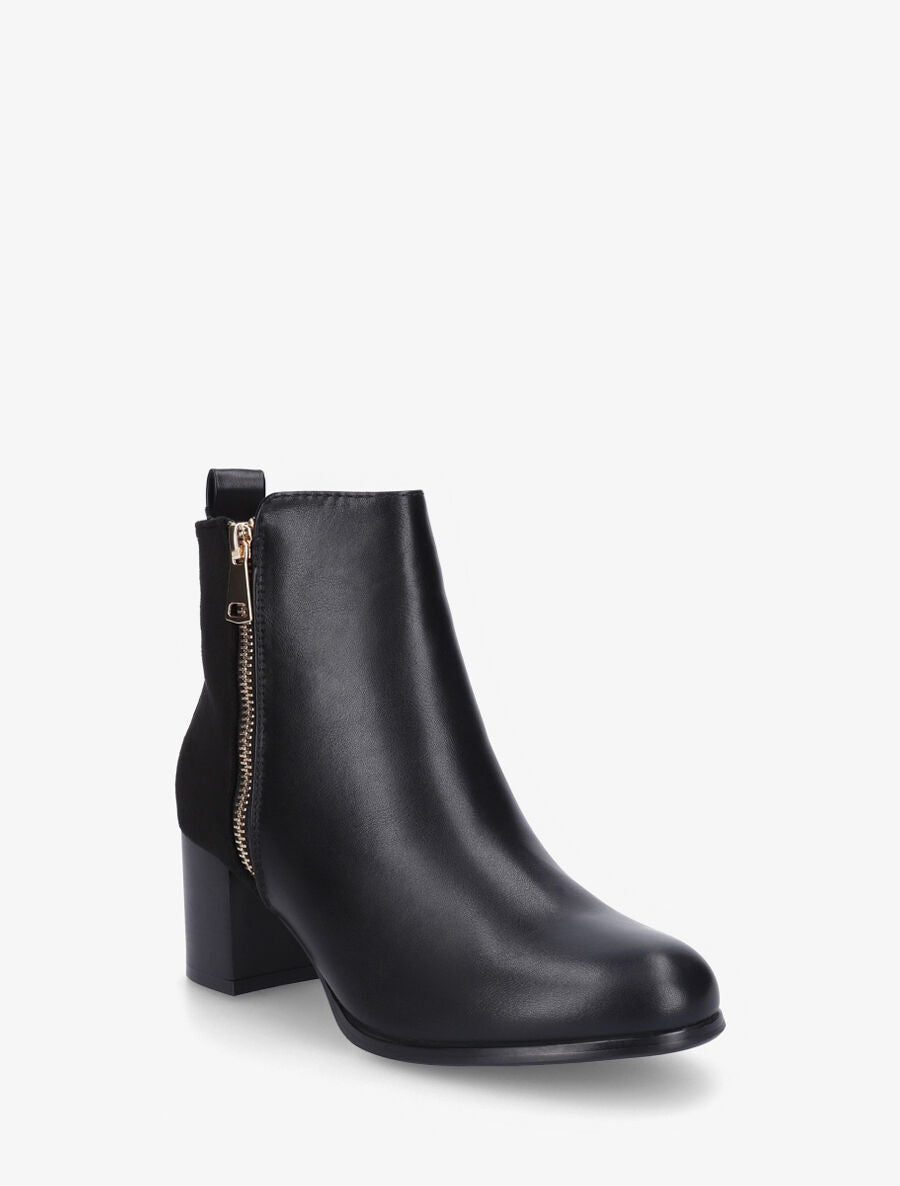 Bottines en simili et suédine à zip décoratif - Noir - 2