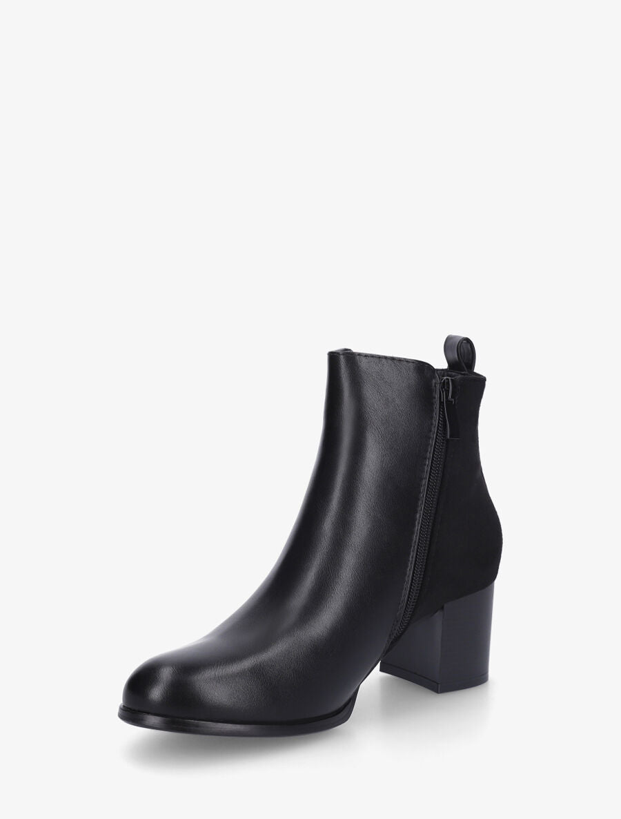 Bottines en simili et suédine à zip décoratif - Noir - 3