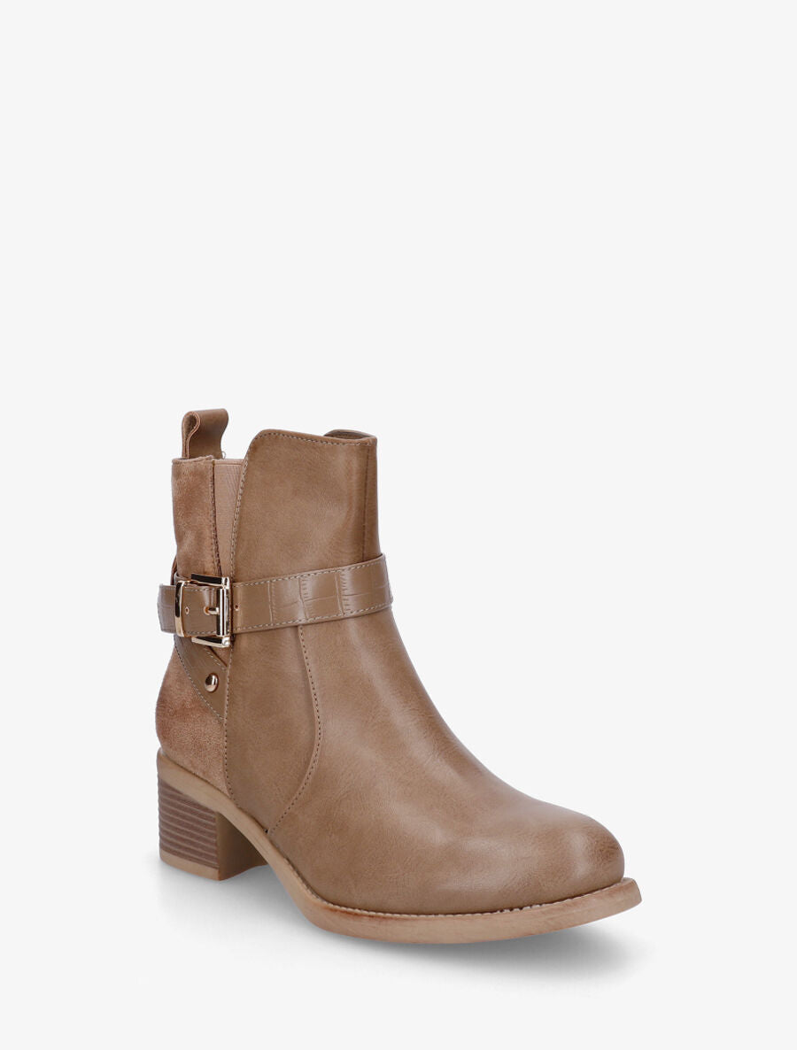 Bottines bi-matière à détail croco - Taupe - 2