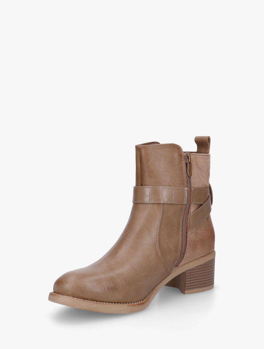 Bottines bi-matière à détail croco - Taupe - 3