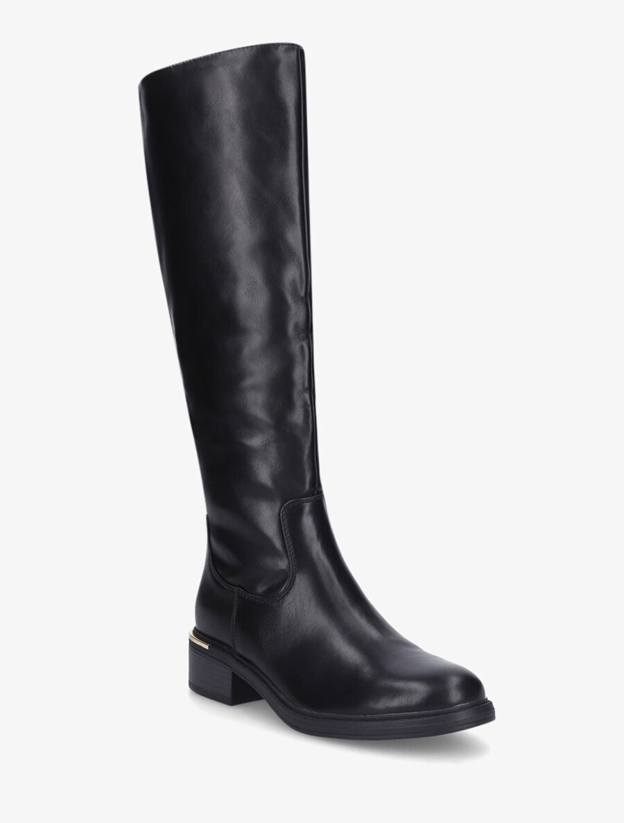 Bottes élastiquées en simili à empiècement métal au talon - Noir - 2
