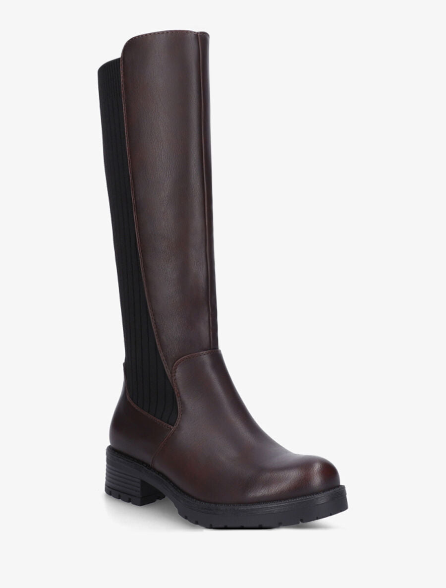 Bottes unies bi-matière - Marron - 2