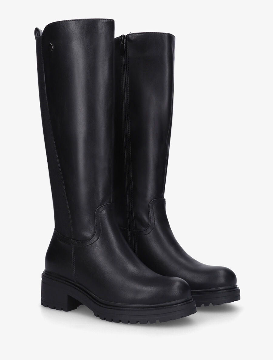 Bottes élastiquées en simili - Noir - 4