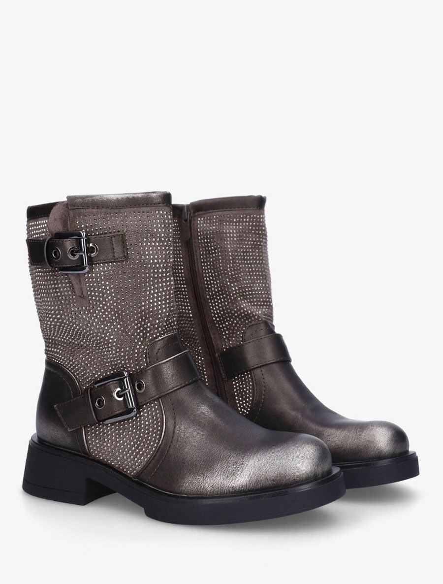 Bottines en simili strassées et sanglées - Bronze - 4