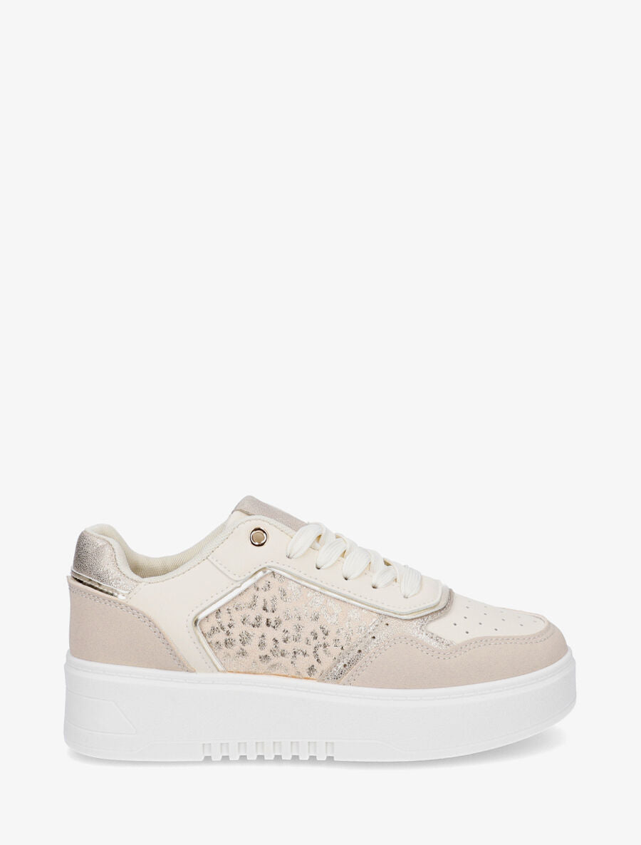 Sneakers en simili à imprimé léopard irisé - Beige - 5