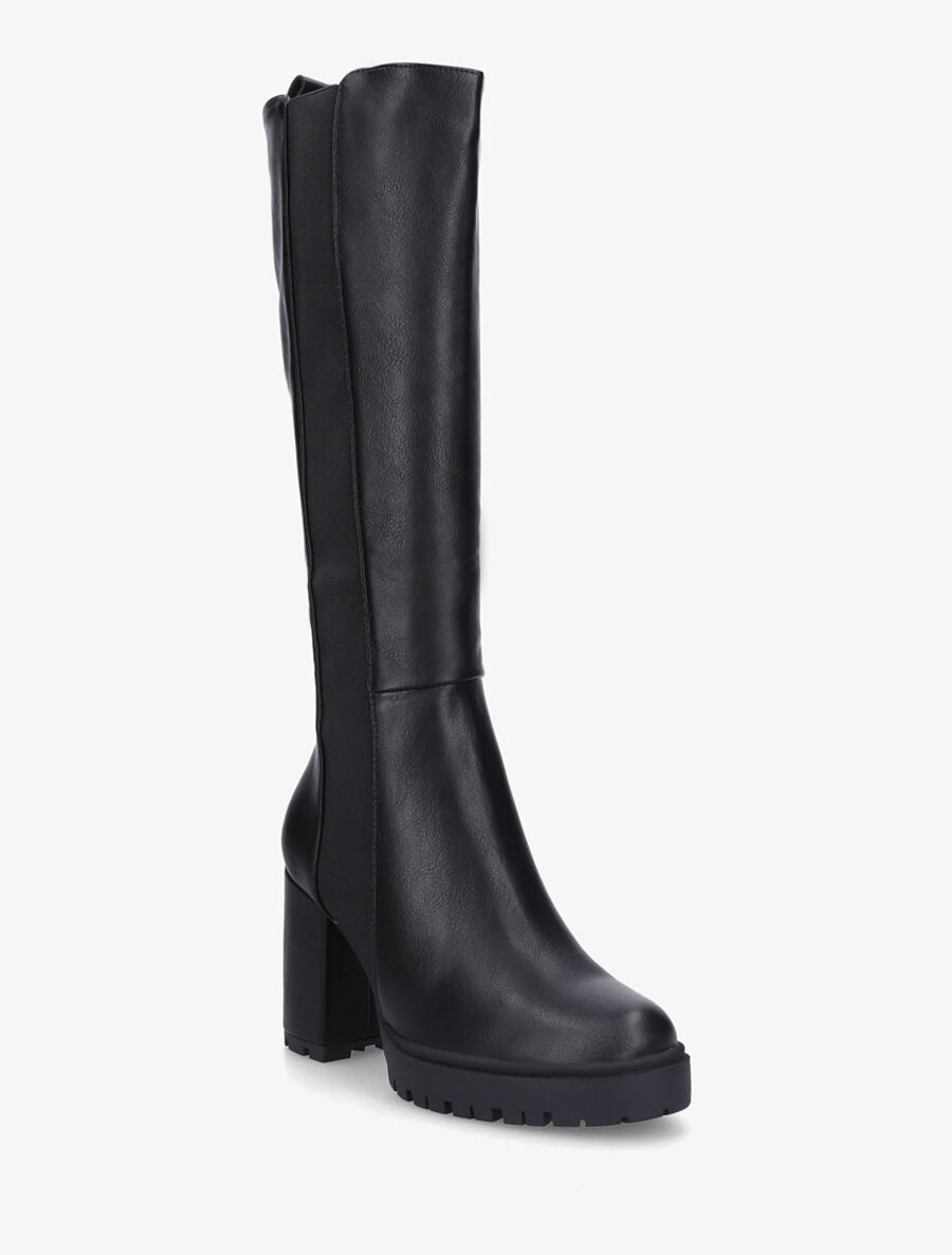 Bottes élastiquées en simili à talon haut - Noir - 2