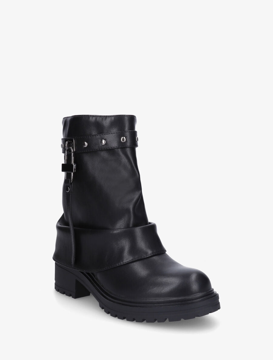 Bottines à revers et empiècement métal - Noir - 2