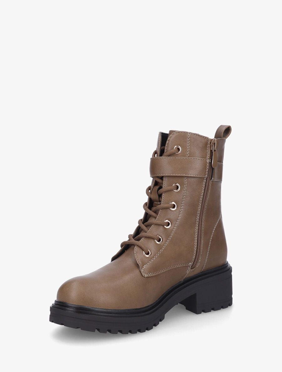 Bottines montantes à empiècement métal - Taupe - 3