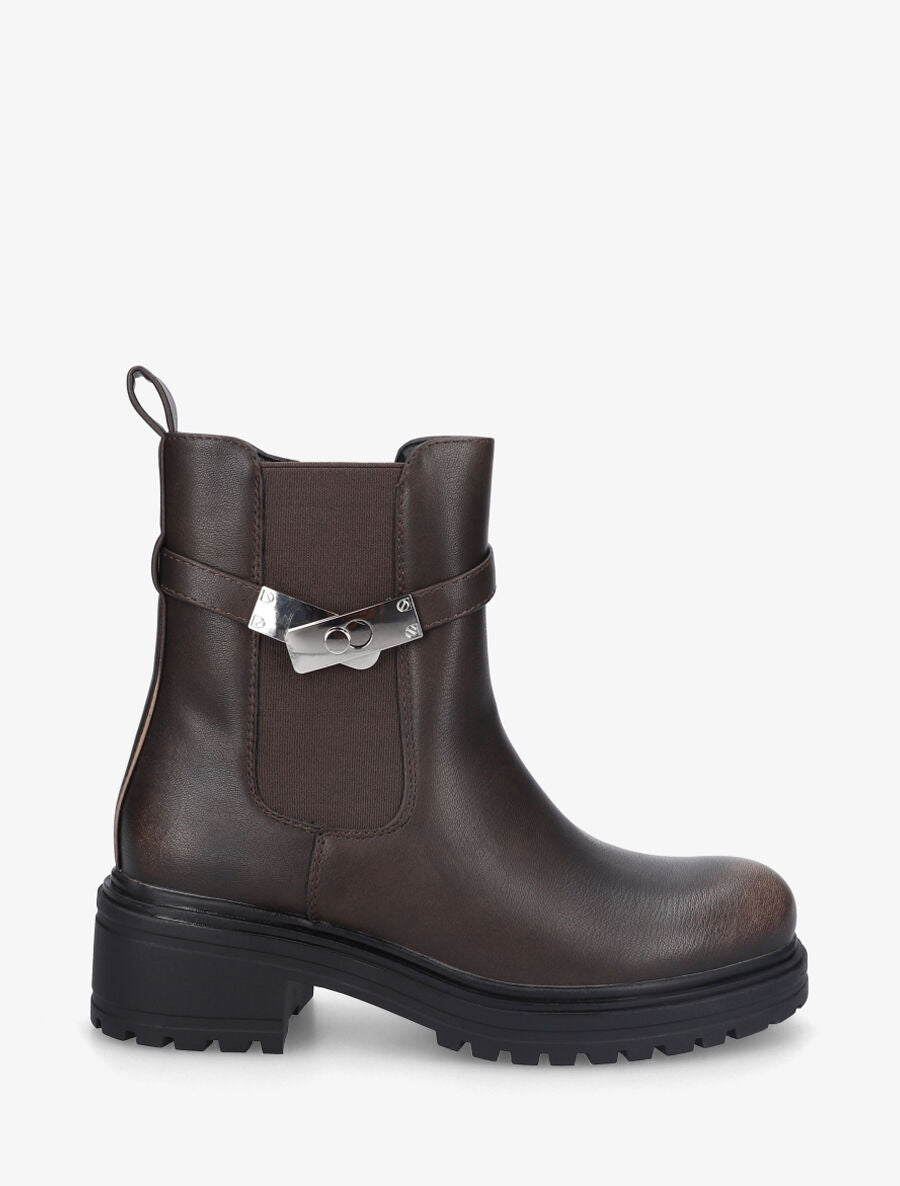 Bottines élastiquées à empiècement métal - Marron - 1