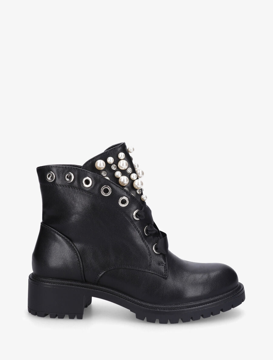 Bottines en simili à perles et strass - Noir - 1