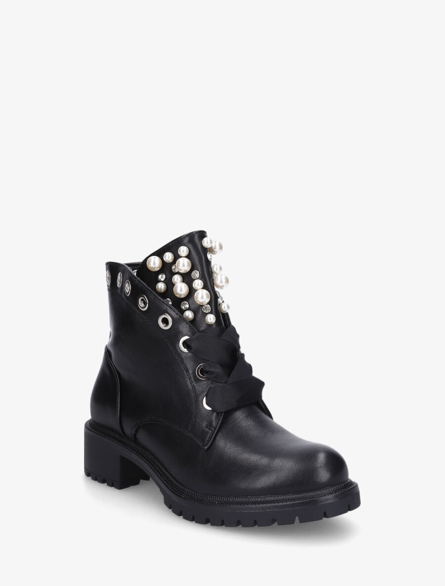 Bottines en simili à perles et strass - Noir - 2